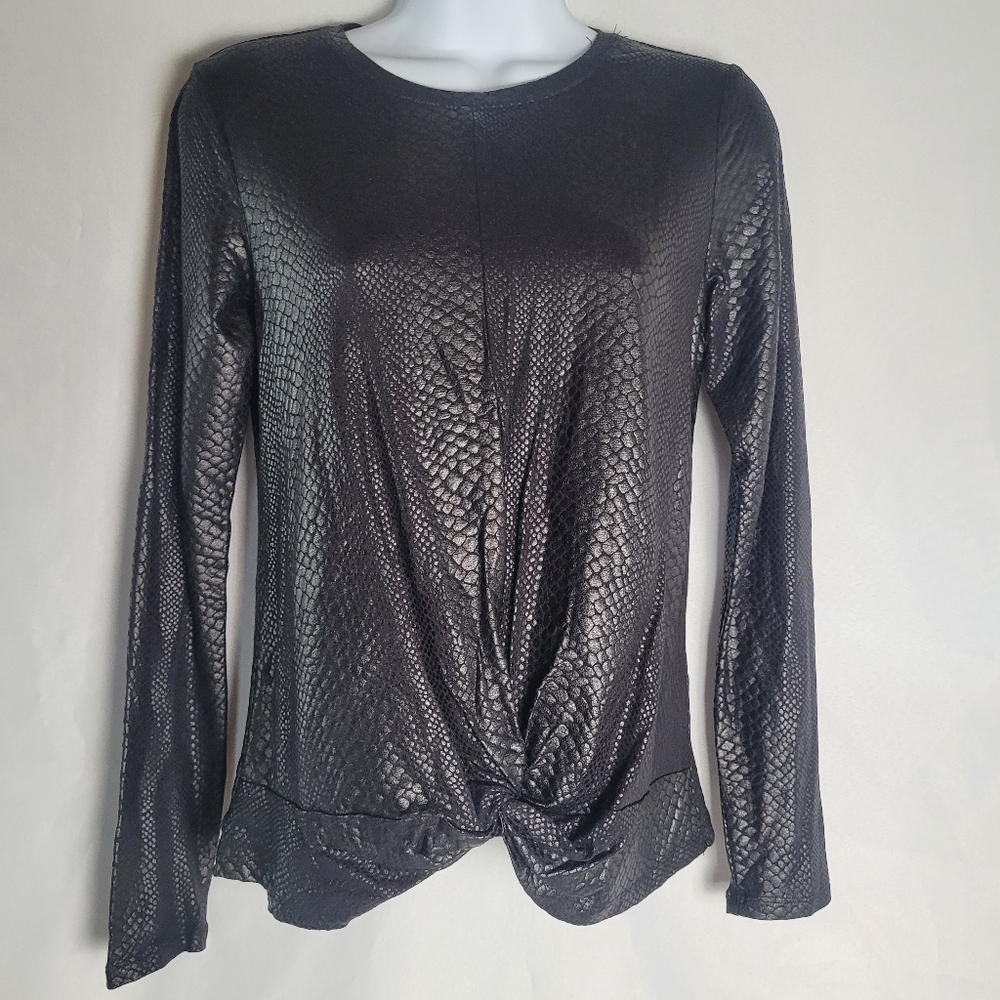NWT INC International Concepts Black Reptile Print Long Sleeve Twist Front XS